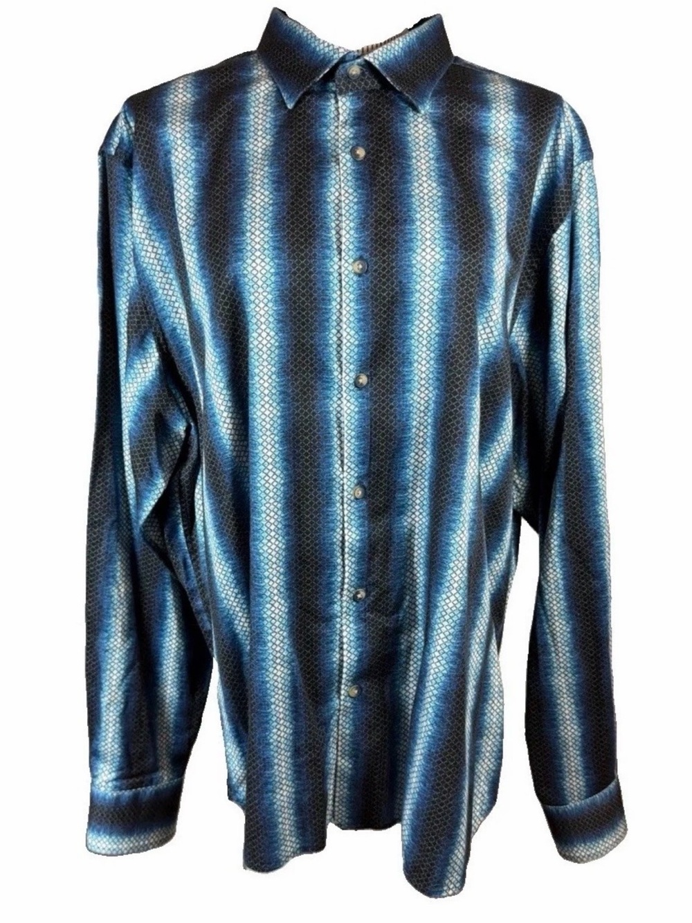 Visconti Black Mens LT Large Tall Shirt Blue Geometric Gradient Stripe Hamsa